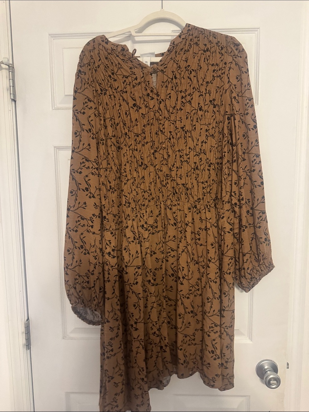 Ava & Viv Brown Floral Long-Sleeve Smocked Dress